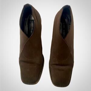 Larry Stuart Vintage Designer Brown Fabric Heeled Ankle Booties Womens 8